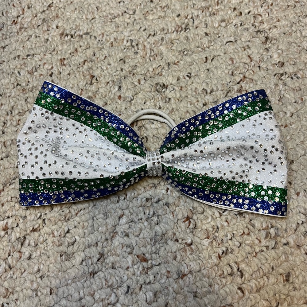 Blue/Green/White Cheer Bow (no flaps)